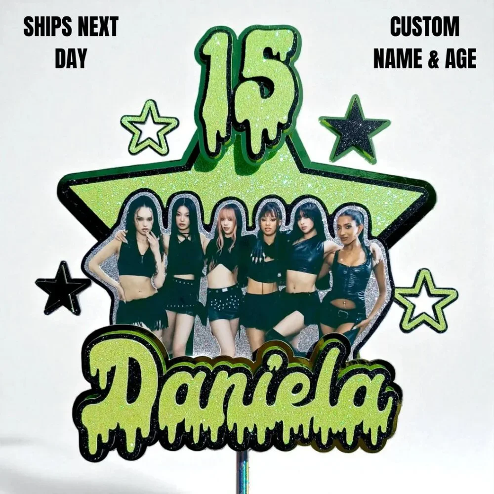 KATSEYE Cake Topper 3D Star KPOP 7 Inch Glitter Holographic Birthday Custom Name